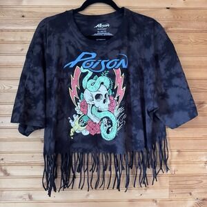 Poison Band Tee Black Graphic Crop Fringe  XL Hair Band Rock Skull Snake